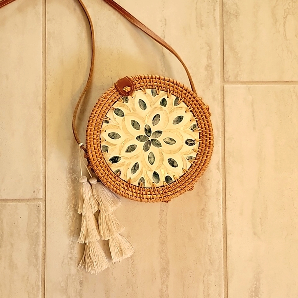 Boho Round Rattan Crossbody